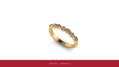 Yellow gold band ring with alternating round and oval diamonds - JewelCAD Design Bangkok