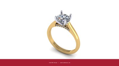 Yellow gold solitaire ring with a round diamond in a four-prong setting - JewelCAD Design Bangkok