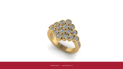 Yellow gold ring with multiple round diamond settings in a cluster design - JewelCAD Design Bangkok