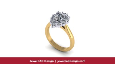 Yellow gold pear diamond cluster ring with prong setting - JewelCAD Design Bangkok