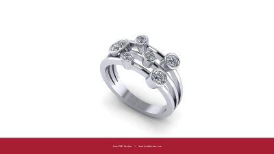 White gold ring with multiple round cut diamonds in a prong setting - JewelCAD Design Bangkok